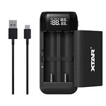 XTAR PB2SL Upgrade Version PB2S Type-C Dual-Role Fast Charger and Power Bank,Portable LCD Universal 18650 Battery Charger for 3.7V/3.6V Li-ion Rechargeable Battery 18650 18700 20700 21700 (Black)