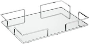 Home Details Modern Square Design Mirror Dresser, Perfume, Desk, Cosmetic & Jewelry Organizer, Decorative, Chrome Vanity Tray, 1 Count (Pack of 1)