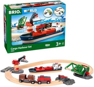 BRIO World 33061 Cargo Harbour Set – 16 Piece Wooden Train Set with Crane, Boat & Dock Accessories – Compatible with BRIO World Railway Toys