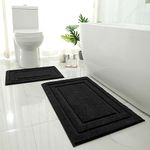 HOMEIDEAS Bathroom Rugs Sets 2 Piece, Super Soft and Absorbent Non Slip Microfiber Machine Washable Bath Mat Set (20" x 32" + 16" x 24", Black)