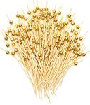 200pcs Cocktail Picks,12cm Pearl Fruit Sticks Handmade Sticks Cocktail Skewers Wooden Fancy Toothpicks (Matt Gold)