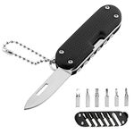 VEHTRI Pocket Cutter 6-Bit Adjustable Screwdriver Multipurpose Cutting Tool, Mini EDC Tool Keychain for Travel-Camping-Outdoor, Magnetic Driver Combo Storage Organizer (Black), Metal