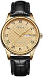 CIVO Mens Watches Leather Black-Gold: Classic Roman Numeral Analogue Quartz Watches for Men Date Business Casual Mens Wrist Watch - Gifts for Men