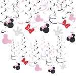 30CT Minni Hanging Swirls Happy Birthday Decorations, Pink Mini Mouse Theme Party Decorations, Minni Streamers for Ceiling Mouse Cartoon Party Supplies Pink Glitter Party Decor Girls Baby Shower