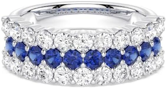 MSBLUE® Size 7 IGI Lab Grown Blue Sapphire & Moissanite Wedding Band Ring