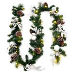 Goplus 9FT Pre-lit Christmas Garland, with 50 LED Lights, Timer, Pine Cones, Sliver Balls and Leaves, for Holiday Wedding Party Decoration