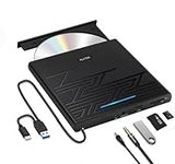 External CD/DVD Drive with USB & SD/TF Ports & Audio Out, USB 3.0 Type C Portable DVD/CD+/-RW ROM Burner Reader Writer, Optical Disk Drive DVD Player for Laptop PC Mac MacBook Air/Pro Windows 11/10