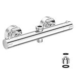 Marketero Thermostatic Shower Mixer Bar Two Outlet, Shower Mixer Taps Wall Mounted Thermostatic Dual Outlet Shower Valve Brass with TOP G 3/4" and Bottom G 1/2" for Bathroom - Silver