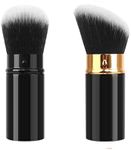 KAIAIWLUO Retractable Makeup Brush, 2 Pieces Kabuki Makeup Brushes Telescopic Blush Retractable Kabuki Makeup Travel Makeup Powder Brush for Applying Foundation Powders and Mineral Cosmetics Black