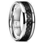 King Will GENTLEMAN 8mm Black Silver Carbon Fiber Mens Tungsten Carbide Wedding Band Ring For Men Carbon Fiber Inlay Polished Finish Comfort Fit 11