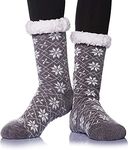 Okara Women's|Men's Winter Snowflake Fleece Lining Knit Thick Warm Christmas Slipper Socks Pack Of 1_Dark Grey,White