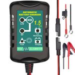 Battery Charger Automatic 6V 12V 1.5A, Trickle Charger Suitable for AGM Gel SLA VRLA Flood Lead-Acid Batteries, Starting Batteries for Auto Car Motorcycle, Dual Voltage Output Detection and Repair