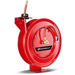 Powerbuilt Heavy Duty Auto Retracting Air Hose Reel with 3/8 Inch by 50 Foot Hose, Easy Mount - 642228