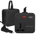 AllExtreme 150W Car Power Inverter 12-24 DC to 110V AC Laptop Charger with Cigarette Lighter Universal Outlet Smart LED Digital Display Type C Socket 5V 2.4A USB1 & QC3.0 + 5V 2.4A USB2 (Black, 1Pc)