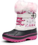 DREAM PAIRS Girls Boys Snow Boots Waterproof Outdoor Warm Cozy Anti-Slip Mid Calf Faux Fur Lining Winter Shoes for Little/Big Kids,Size 3 Little Kid,White/Fuchsia,KRIVER-3