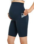 Gratlin Women's Maternity Shorts Over Belly Workout Yoga Biker Running Athletic Pregnancy Short Pants with Pockets True Navy 14