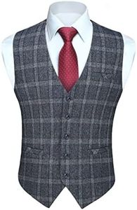 HISDERN Chalecos a Cuadros para Hombre de Vestir Chaleco Traje Hombre Azul de Algodón Formal Elegantes Clásico de Fiesta Boda Con Bolsillos L