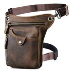 Xieben Leather Drop Leg Bag for Men Women Motorcycle Bike Riding Cycling Multi-Purpose Thigh Waist Fanny Pack Travel Hiking Sports Camping Pouch Deep Brown