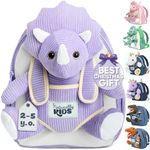 Naturally KIDS Backpack - Toddler Backpack for Girls Boys w Stuffed Animal - Gifts for 3 4 5 6 7 Year Old Boys Toys, 01 Small — Purple Triceratops, Traveling