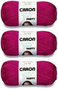 Caron Simply Soft Party Fuchsia Sparkle Yarn - 3 Pack of 85g/3oz - Acrylic - 4 Medium (Worsted) - 164 Yards - Knitting/Crochet