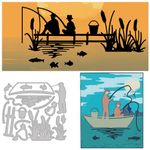 GLOBLELAND Fishing Metal Cutting Dies Lakeside Reeds Die Cuts Stencil Template for Scrapbook Embossing Album Paper Card Making