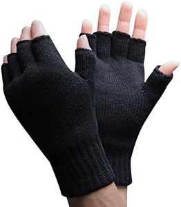 Mens 3M Thinsulate 40 gram Thermal Insulated Black Knit Winter Fingerless Gloves (Large / X-Large)