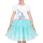 Girls Dress Blue Mermaid Princess Embroidery Sequin Tulle Short Sleeve Age 7 Years