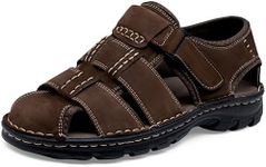 Jousen Men's Sandals Leather Closed Toe Sandal Outdoor Water Sport Beach Sandal Hiking (AMY663 Dark Brown 11)