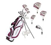 Aspire X1 Ladies Womens Complete Golf Club Set Includes Driver, Fairway, Hybrid, 6-PW Irons, Putter, Stand Bag, 3 H/C's Purple - Regular or Petite Size! (Petite Size -1", Right Handed)