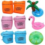 PVC Arm Floaties Inflatable Swim Arm Bands Floater Sleeves Swimming Rings Tube Armlets for Kids Toddlers and Adults with Drink Holder (6pcs Pink Blue Orange)