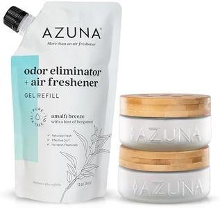 Azuna Air Freshener & Odor Eliminator Gel 2 Room Kit, Includes (2) 8 oz. Empty Luxe Glass Jars & 12 oz. Refill with Tea Tree Essential Oil, Amalfi Breeze, Works 24/7 for 60-90 Days