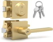 Mega Handles - Prime Entrance Combo I Entry Lever Door Handle and Single Cylinder Deadbolt Lock and Key Combo Pack - Heavy Duty Square Locking Lever Set for Left or Right-Handed Doors - Satin Brass