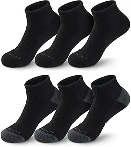 MONFOOT Men's/Women's 6 Pairs Daily Cushion Comfort Fit Performance Quarter Ankle Socks, Black Large Multipack
