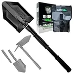 RHINO USA Folding Survival Shovel w/Pick - Heavy Duty Carbon Steel Tool for Off Road, Camping, Gardening, Beach, Digging Dirt, Sand, Mud & Snow.