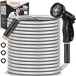 Metal Garden Hose 100FT, Stainless Steel Heavy Duty Water Hose With 10 Function Nozzle, No-Tangle & No-Kink, Tough & Flexible, Durable and Lightweight, Rust Proof for Yard, Outdoor, RV