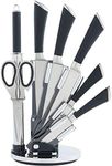 ALXIND Stainless Steel Kitchen Knife Set with Rotating Black Stand & 7 Piece Professional Kitchen Knife Set Rotating Holder Precision Sharp Chef Knives