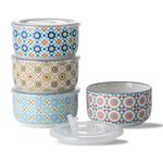 Chubacoo Ceramic Bowl Set with Lids : Microwavable Serving Bowls with lids, 5 Inch Soup Bowls for Lunch, Picnic, Microwave & Dishwasher Safe, 20 Oz, 4 pcs