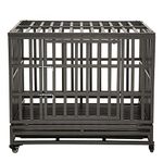 LUCKUP Empire Heavy Duty Dog Cage Metal Kennel and Crate for Medium and Large Dogs, Pet Playpen with Four Wheels, Easy to Install, 38 inch, Black