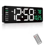 Lantoo 16.2" LED Digital Wall Clock with Remote, Auto Brightness, Date/Temp/Week Display, 12/24Hr Format