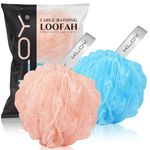 KLOY Large Bath Loofah Sponge Scrubber Exfoliator for High Lather Cleansing (Peach and Blue)