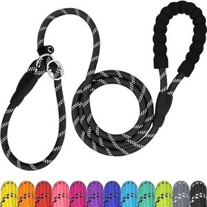 TagME Réfléchissant Laisse Coulissante, Laisse Corde de Dressage pour Grand Chien, Ø12mm x 185cm,Noir