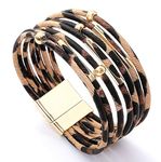 Rumnoke Leather Wrap Bracelets for Women Leopard Leather Cuff Bracelet Multilayer Wristband Bangle with Magnetic Buckle Leopard