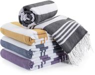 Utopia Towels [4 Pack Turkish Beach Towel (40 x 72 Inches) - 100% Cotton Oversized Sand Free Quick-Dry Turkish Towel, Prewashed for Soft Feel, Large Peshtemal Towel (Grey, Navy, Purple, Buff)