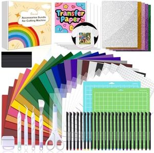 The Ultimate Accessories and Supplies Bundle for Cricut Makers and All Explore Air - The Starter Kit with Weeding Tools, Glitter Vinyl, Permanent Vinyl, Transfer Paper for Crafting Projects