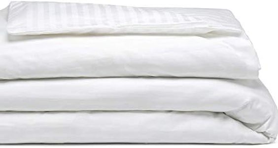 TRIDENT Copripiumino in cotone misto di alta qualità, twill a righe, morbido e facile da pulire, lenzuola bianche da hotel (1 copripiumino king size, bianco)