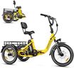 ADDMOTOR CITYTRI E-310 Electric Trike for Adults, 750W 90MI 20AH, UL2849 Etrike, Folding Electric Trike, 48V 3-Wheel Electric Bike for Seniors, 280+80lbs, Parking Brake, Rear Motor Differential Yellow