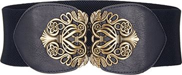 BlackButterfly 3 Inch Wide Waspie Elastic Vintage Buckle Waist Belt (Midnight Blue, XL)