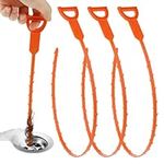 COMNICO 3 Pack Drain Clog Remover 25 Inch Plastic Snake Hair Catcher Stick Tool Unclog Tube Drainpipe Relief Auger Cleaner Kit for Kitchen Sink Sewer Bathroom Shower Tub Toilet, Orange