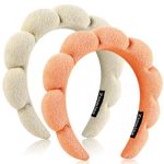 Ztomine Terry Cloth Spa Headbands for Washing Face, Set of 2 - Puffy Makeup Headbands for Face Washing, Mask (beige + orange)