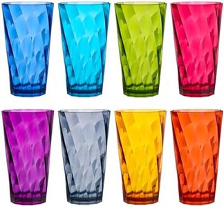 US Acrylic Optix Plastic Reusable Drinking Glasses (Set of 8) 20oz Water Cups in Jewel Tone Colors | BPA-Free Tumblers, Made in USA | Top-Rack Dishwasher Safe